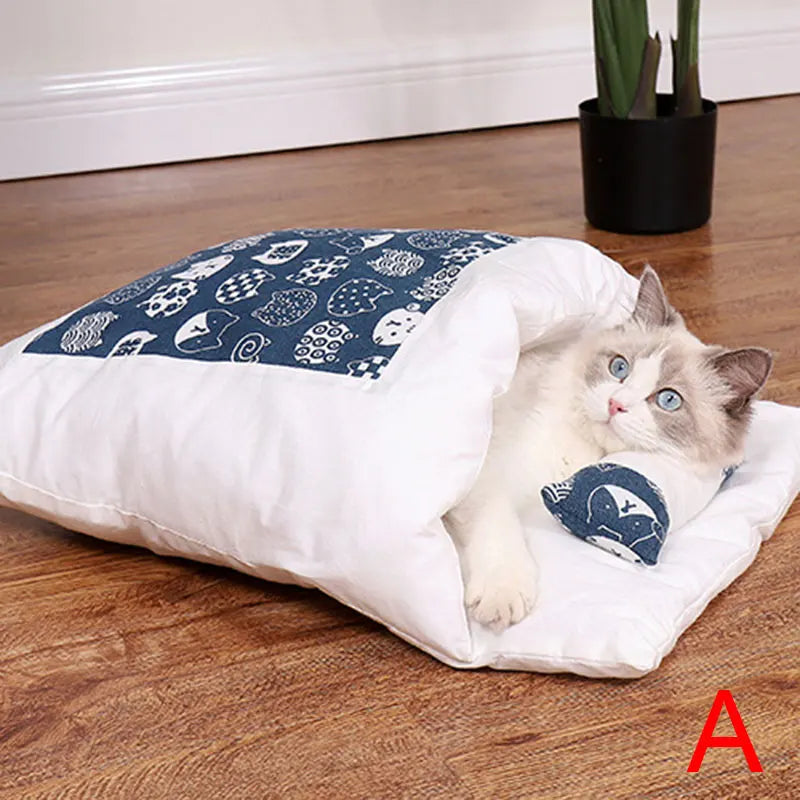 Warm Winter Cat Bed Sleeping Bag House Removable Cover Small Pets Pillow