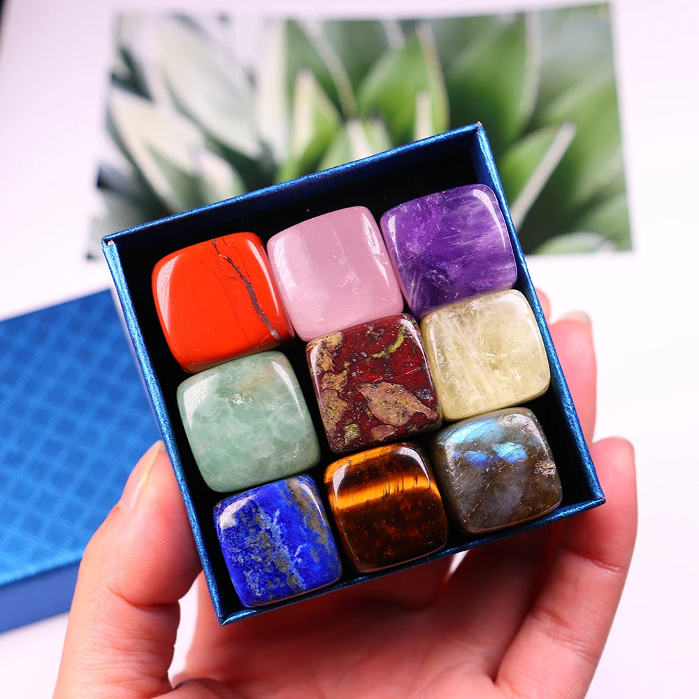 9-Piece Natural Crystal Set with Quartz Stones, Agate, and Gemstones Gift Box