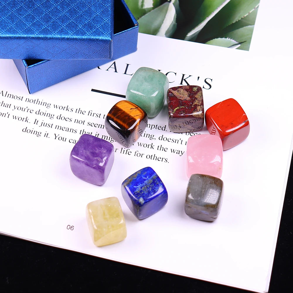 9-Piece Natural Crystal Set with Quartz Stones, Agate, and Gemstones Gift Box