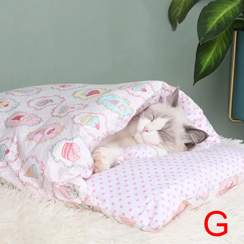 Warm Winter Cat Bed Sleeping Bag House Removable Cover Small Pets Pillow