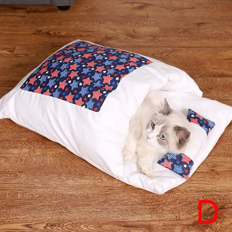 Warm Winter Cat Bed Sleeping Bag House Removable Cover Small Pets Pillow