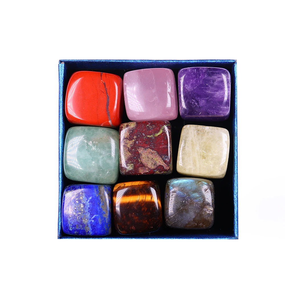 9-Piece Natural Crystal Set with Quartz Stones, Agate, and Gemstones Gift Box