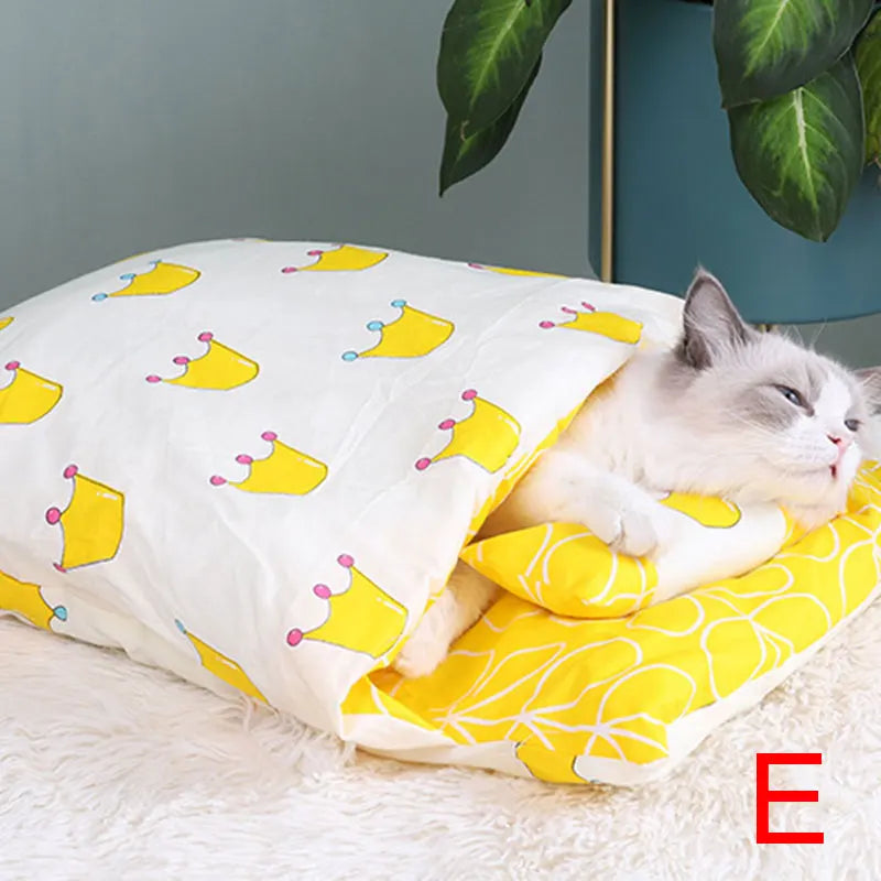 Warm Winter Cat Bed Sleeping Bag House Removable Cover Small Pets Pillow