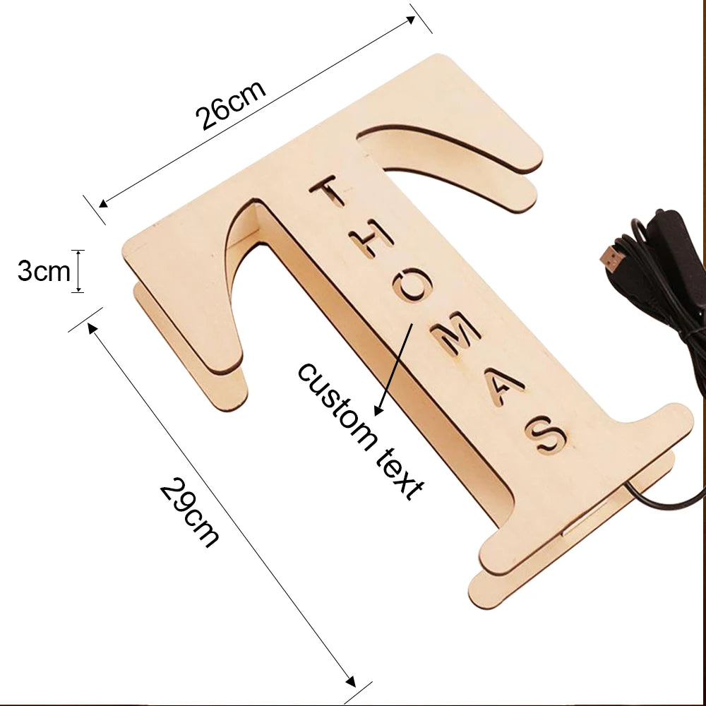 Custom Wooden Lamp Engraved Sign Personalised Initial Letter