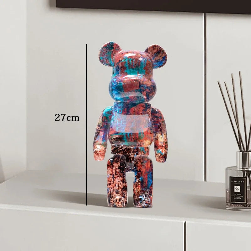 Graffiti Bear Resin Sculpture Unique Desktop Decorative Item 27cm Collectible