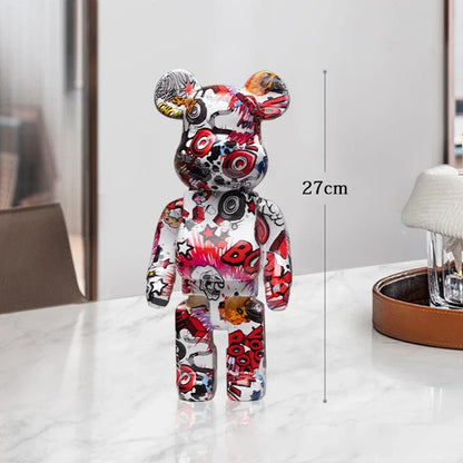 Graffiti Bear Resin Sculpture Unique Desktop Decorative Item 27cm Collectible