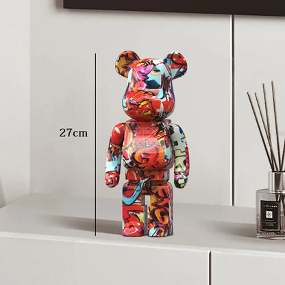 Graffiti Bear Resin Sculpture Unique Desktop Decorative Item 27cm Collectible