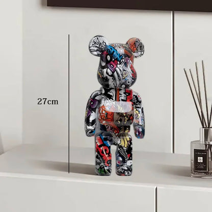 Graffiti Bear Resin Sculpture Unique Desktop Decorative Item 27cm Collectible