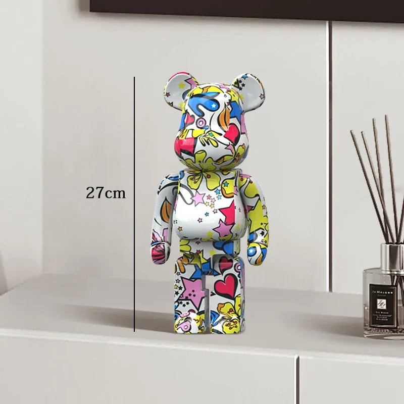 Graffiti Bear Resin Sculpture Unique Desktop Decorative Item 27cm Collectible