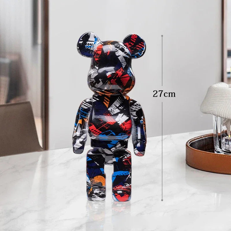 Graffiti Bear Resin Sculpture Unique Desktop Decorative Item 27cm Collectible