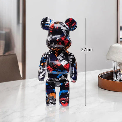 Graffiti Bear Resin Sculpture Unique Desktop Decorative Item 27cm Collectible