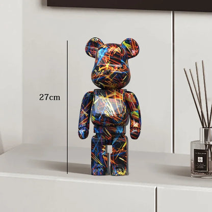 Graffiti Bear Resin Sculpture Unique Desktop Decorative Item 27cm Collectible