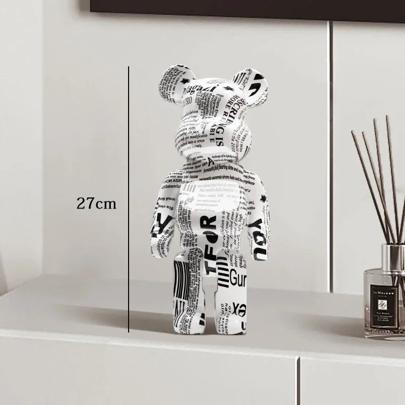 Graffiti Bear Resin Sculpture Unique Desktop Decorative Item 27cm Collectible