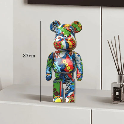 Graffiti Bear Resin Sculpture Unique Desktop Decorative Item 27cm Collectible