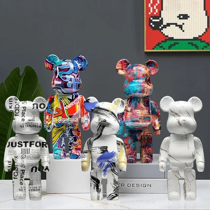 Graffiti Bear Resin Sculpture Unique Desktop Decorative Item 27cm Collectible