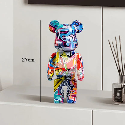 Graffiti Bear Resin Sculpture Unique Desktop Decorative Item 27cm Collectible