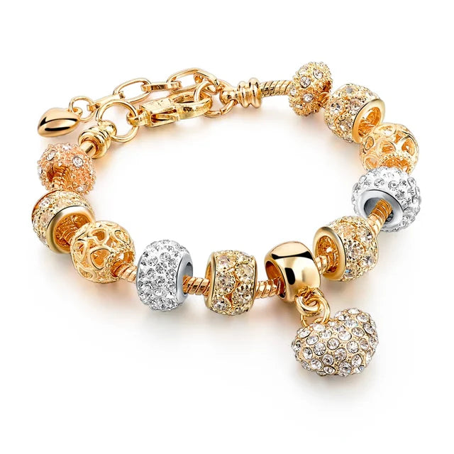 Gold Plated Crystal Charm Bracelets Women's Jewellery Heart Design Diamonds