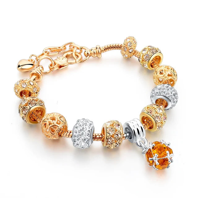 Gold Plated Crystal Charm Bracelets Women's Jewellery Heart Design Diamonds