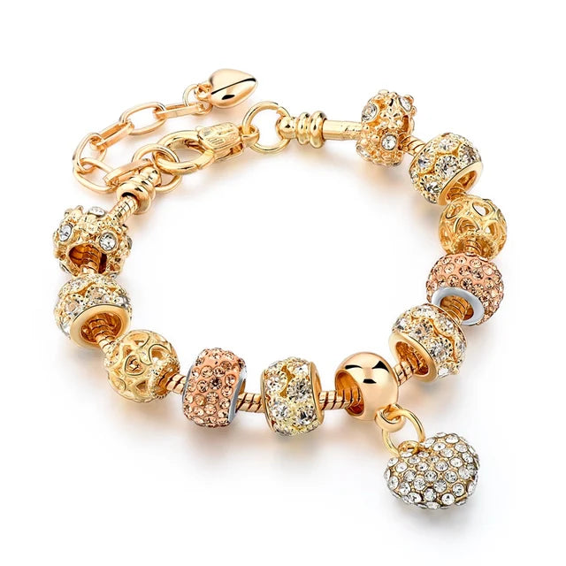 Gold Plated Crystal Charm Bracelets Women's Jewellery Heart Design Diamonds
