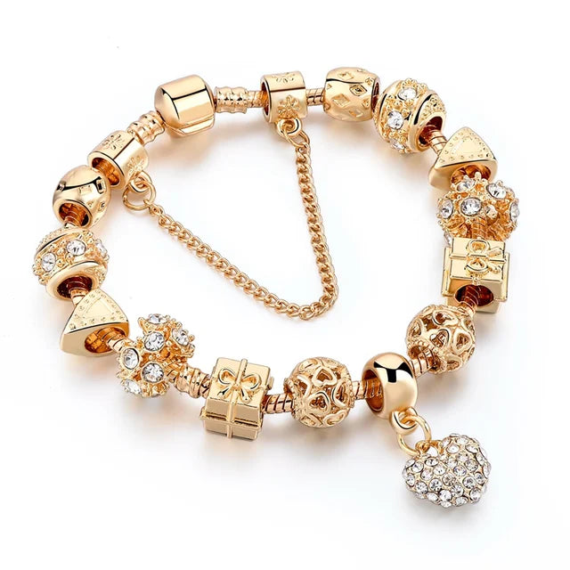 Gold Plated Crystal Charm Bracelets Women's Jewellery Heart Design Diamonds