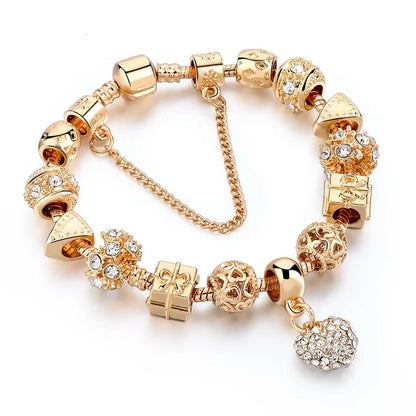 Gold Plated Crystal Charm Bracelets Women's Jewellery Heart Design Diamonds