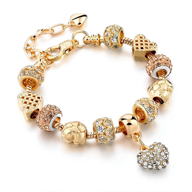 Gold Plated Crystal Charm Bracelets Women's Jewellery Heart Design Diamonds