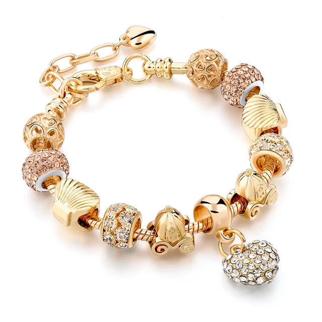 Gold Plated Crystal Charm Bracelets Women's Jewellery Heart Design Diamonds
