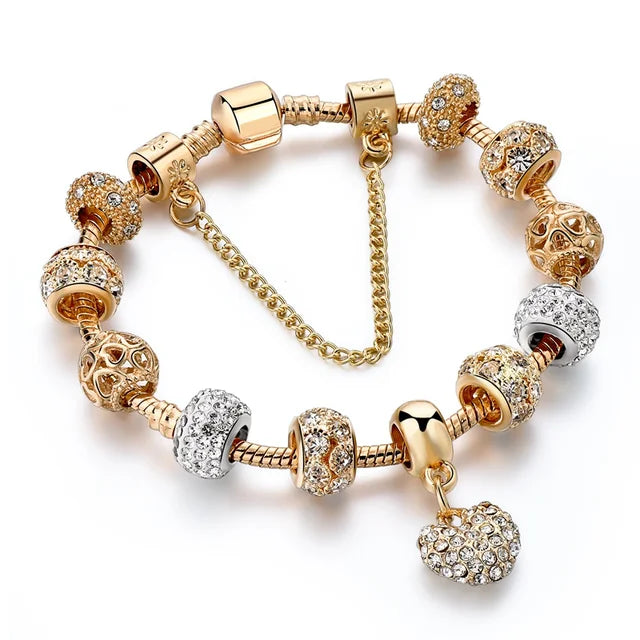 Gold Plated Crystal Charm Bracelets Women's Jewellery Heart Design Diamonds