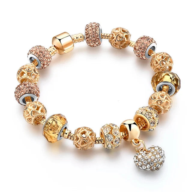 Gold Plated Crystal Charm Bracelets Women's Jewellery Heart Design Diamonds