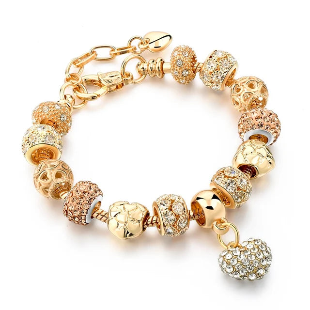 Gold Plated Crystal Charm Bracelets Women's Jewellery Heart Design Diamonds
