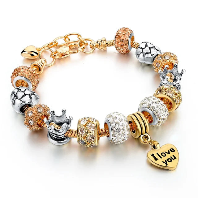 Gold Plated Crystal Charm Bracelets Women's Jewellery Heart Design Diamonds