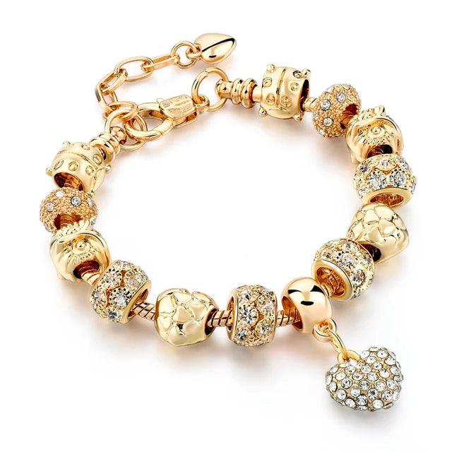 Gold Plated Crystal Charm Bracelets Women's Jewellery Heart Design Diamonds