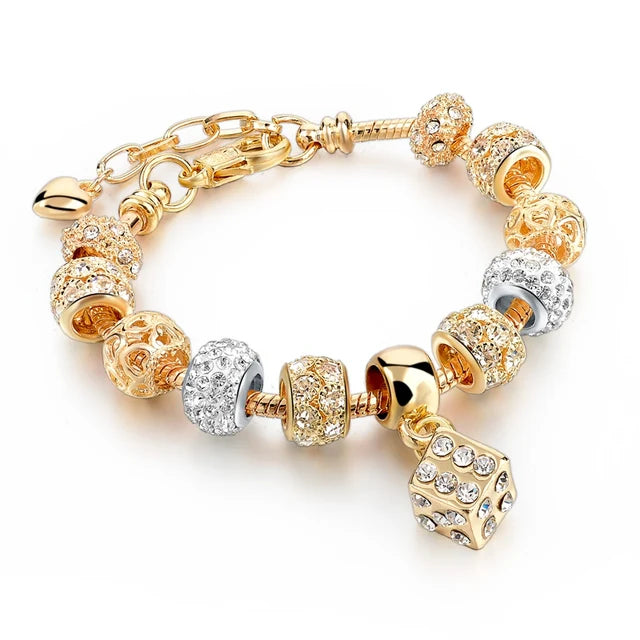 Gold Plated Crystal Charm Bracelets Women's Jewellery Heart Design Diamonds