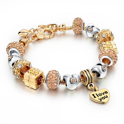 Gold Plated Crystal Charm Bracelets Women's Jewellery Heart Design Diamonds