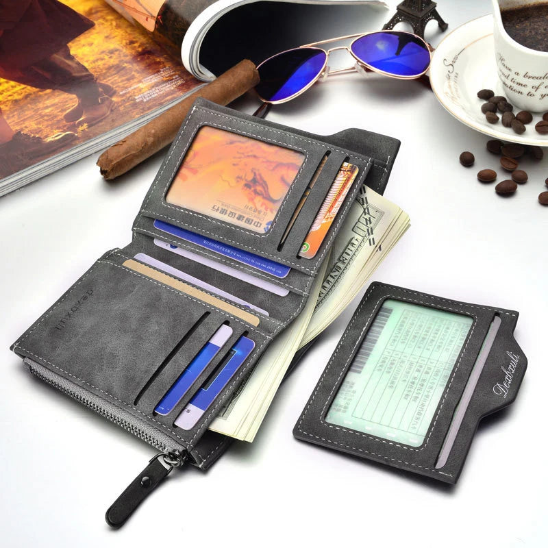Men's Soft Leather Wallet Removable Card Holder Multi-Function Clutch Slim Design